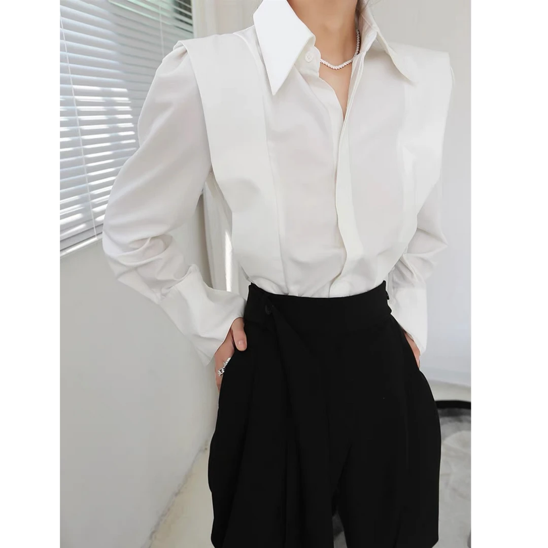 CHUCHU【立肩衬衫衬衣】气质百搭白色上衣女款XMZH9434长袖时尚宽松