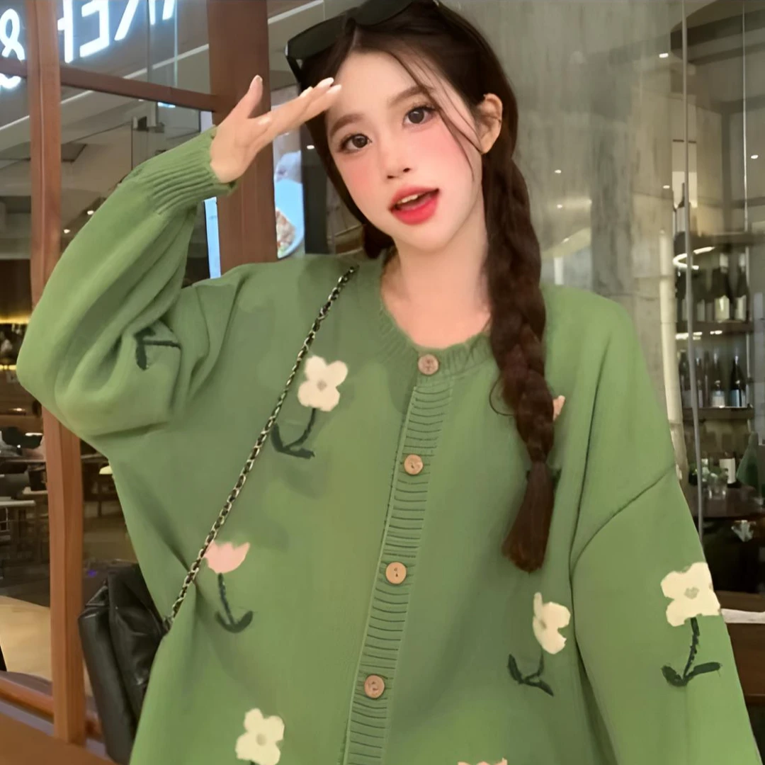 【胖大海】283秋冬装新款外穿花朵减龄休闲加厚针织开衫百搭外套女