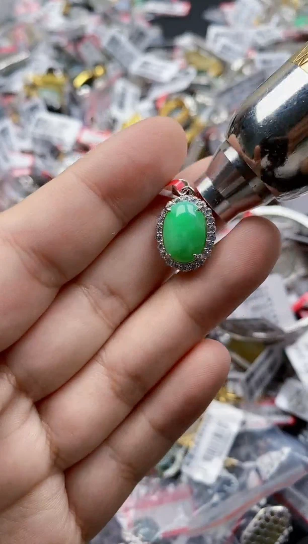 翡翠戒指银S925镶嵌6666---7