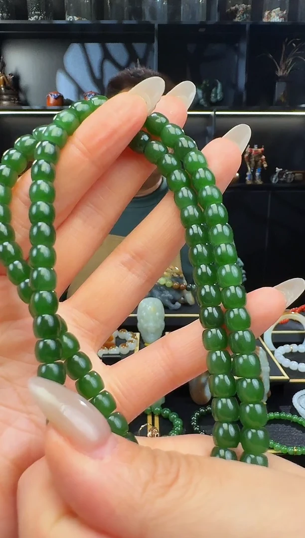 颈饰未镶嵌和田玉7mm碧玉极致108