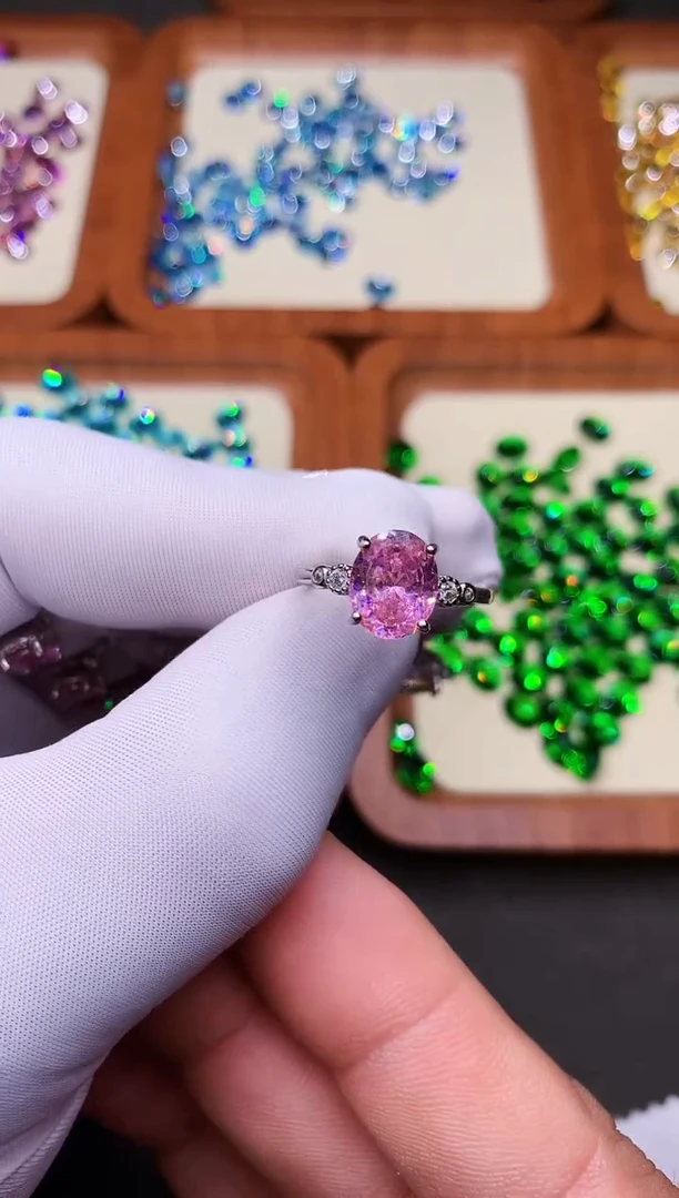 碧玺戒指银S925镶嵌深粉