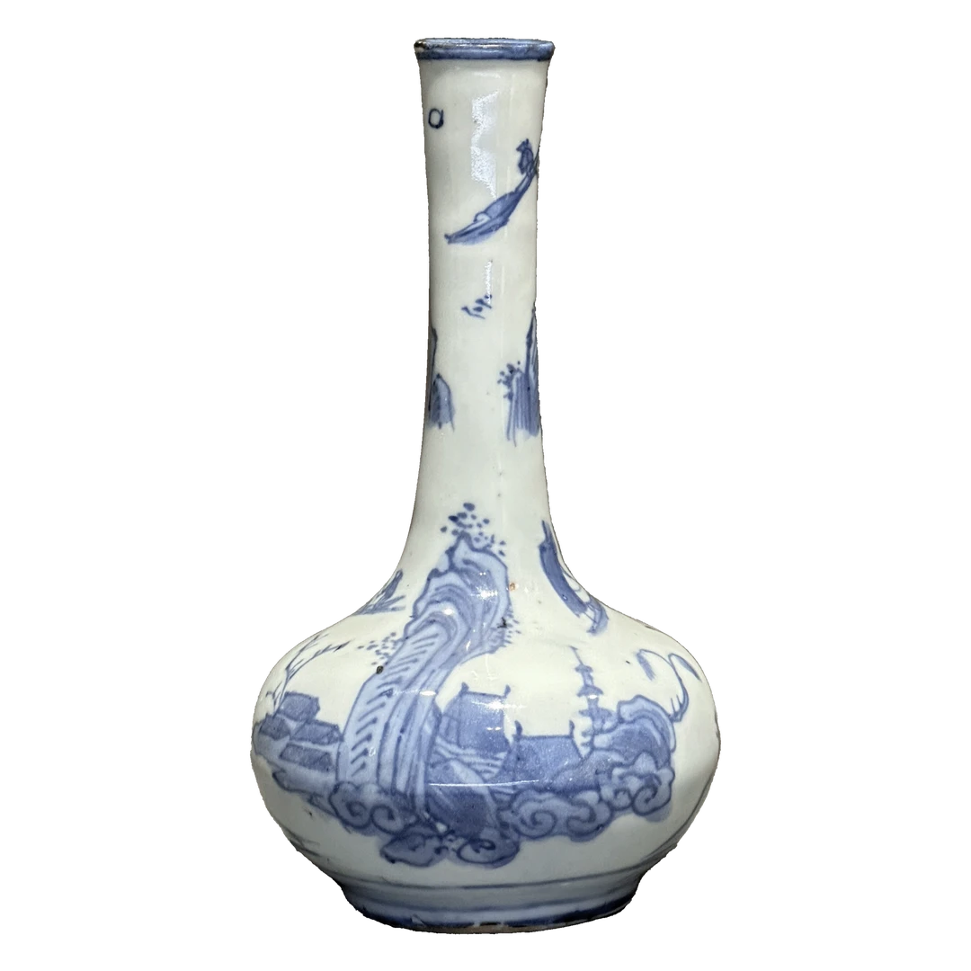 25190529y青花山水人物纹荸荠瓶