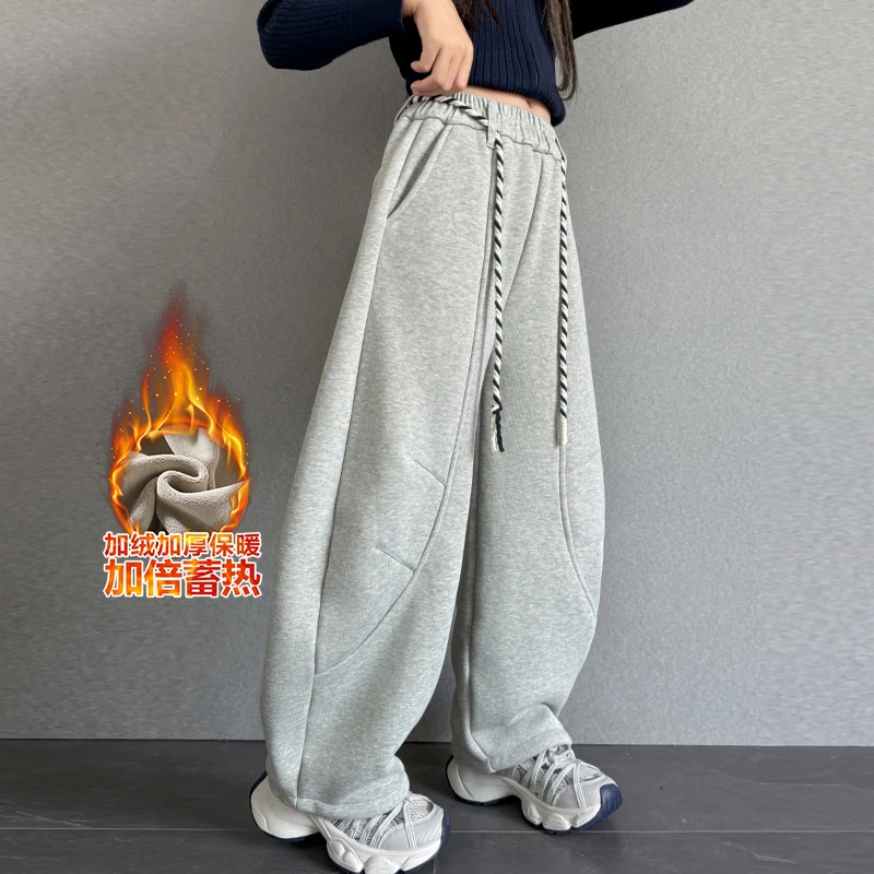 女童秋冬款加绒弯刀裤洋气女大童加厚韩系休闲运动裤女孩保暖卫裤
