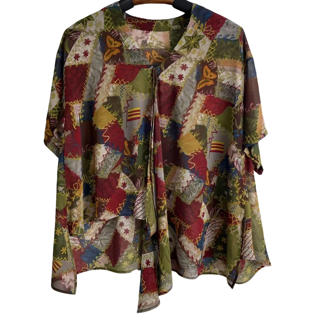 恬小霓（玲玲姐精选）789/蝴蝶/拼布花/V领/前拼接/上衣/时尚/休闲