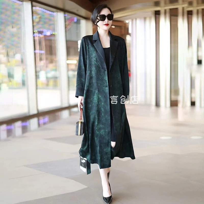 979高端复古大码长款风衣外搭春夏时尚气质宽松显瘦过膝外套大衣