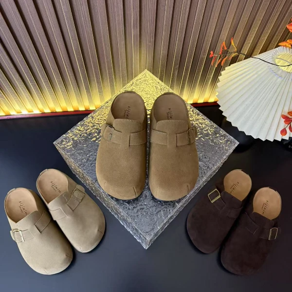 2025年春季新款时尚简约风扣子厚底洋气爆款增高软底圆头半包拖鞋
