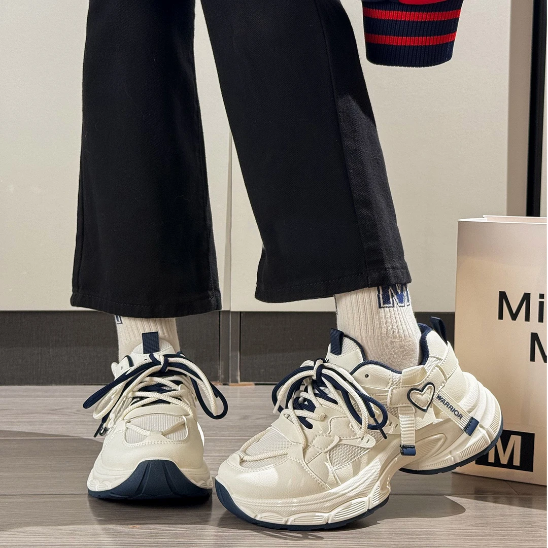 回力蓝色厚底休闲老爹鞋子女2025新款爆款秋季增高学生小白鞋小众