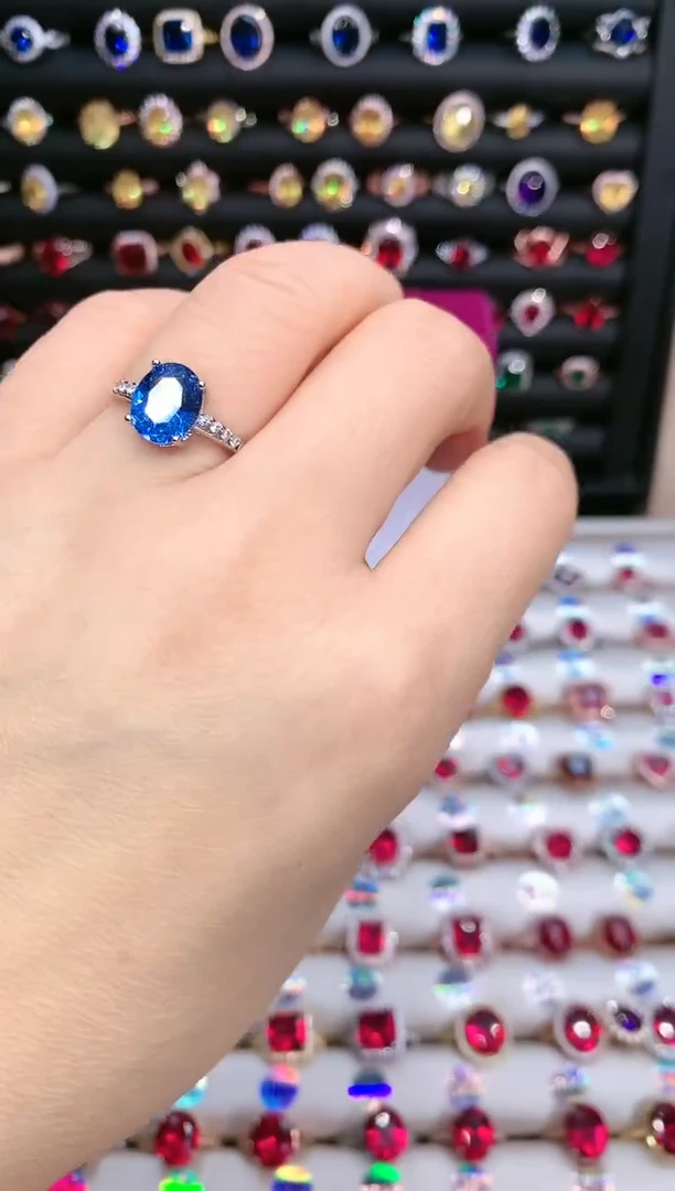 【闪购商品】蓝宝石戒指银S925镶嵌银色8.10矢车菊