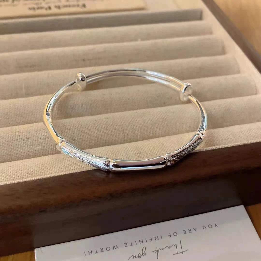 足银手镯 【524】手镯开口足银手镯磨砂竹节民族风年轻款实心镯子