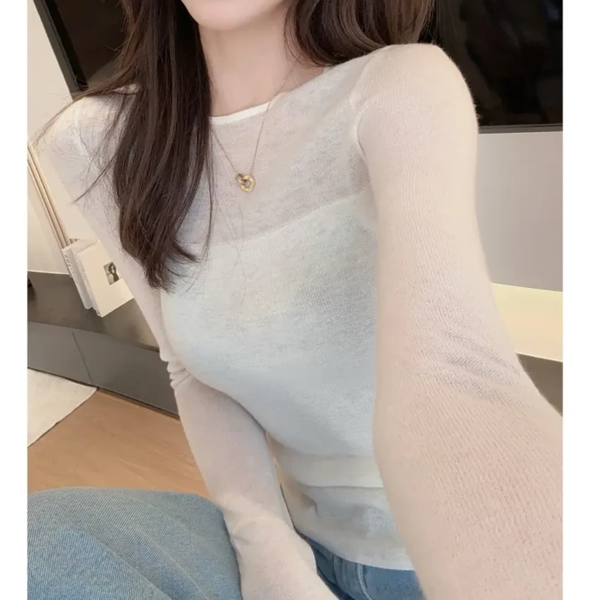 纯色针织衫上衣女2025新款春季洋气女人味微透纯欲气质减龄长袖