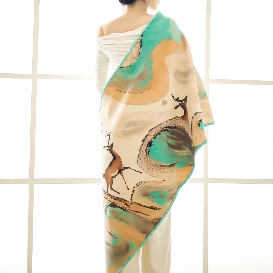 福鹿双至  敦煌有礼新中式棉羊绒披肩 新款秋冬季女披肩