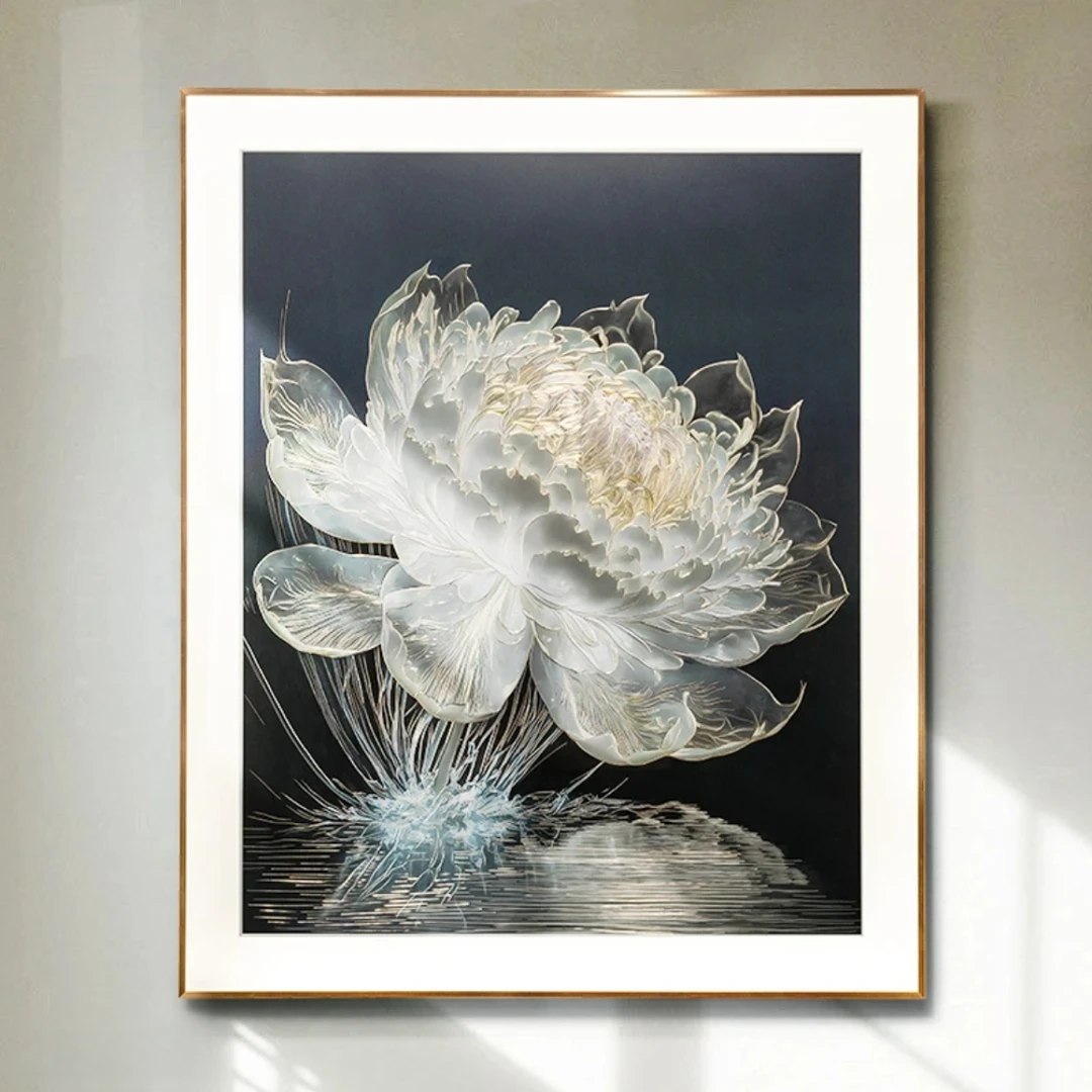 《好运莲莲·莲花》强肌理感·大颗粒砂岩装饰画玄关餐厅床头客厅