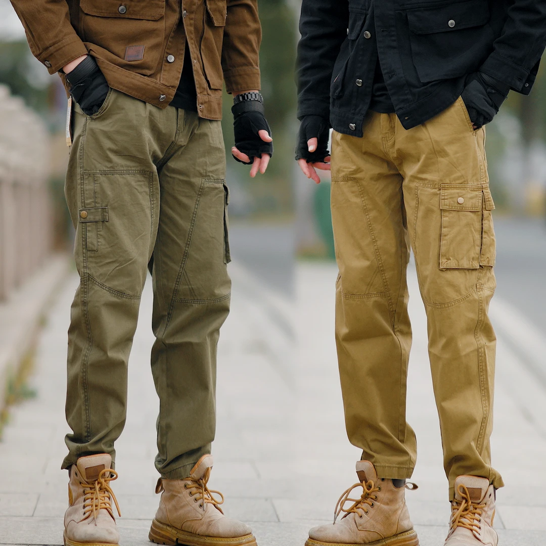 阿美咔叽重磅水洗纯棉做旧多口袋经典户外工装休闲百搭直筒裤