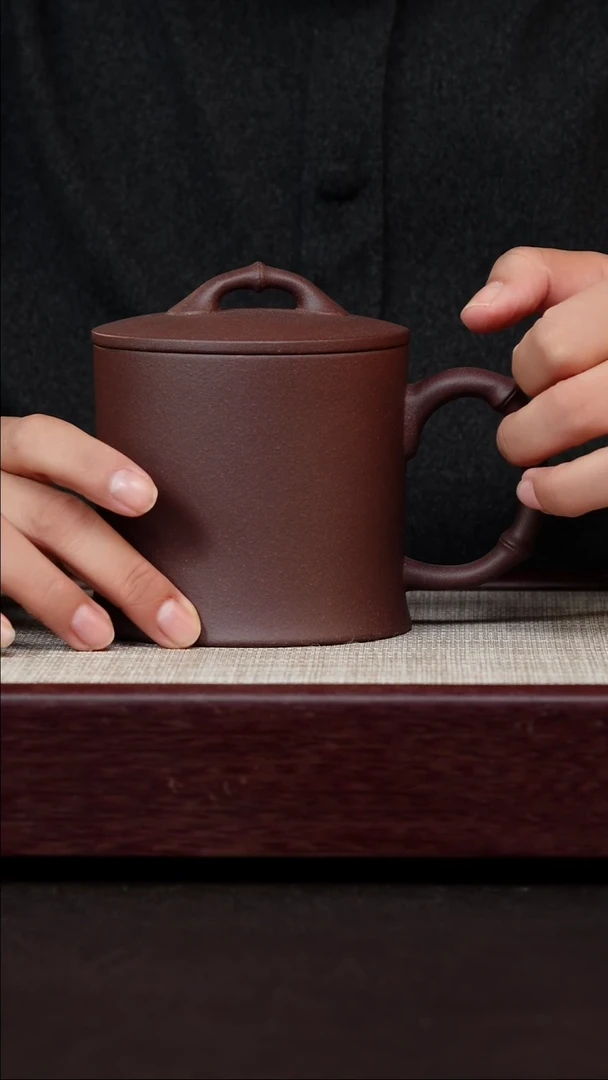 茶杯紫砂天青泥君子竹盖杯