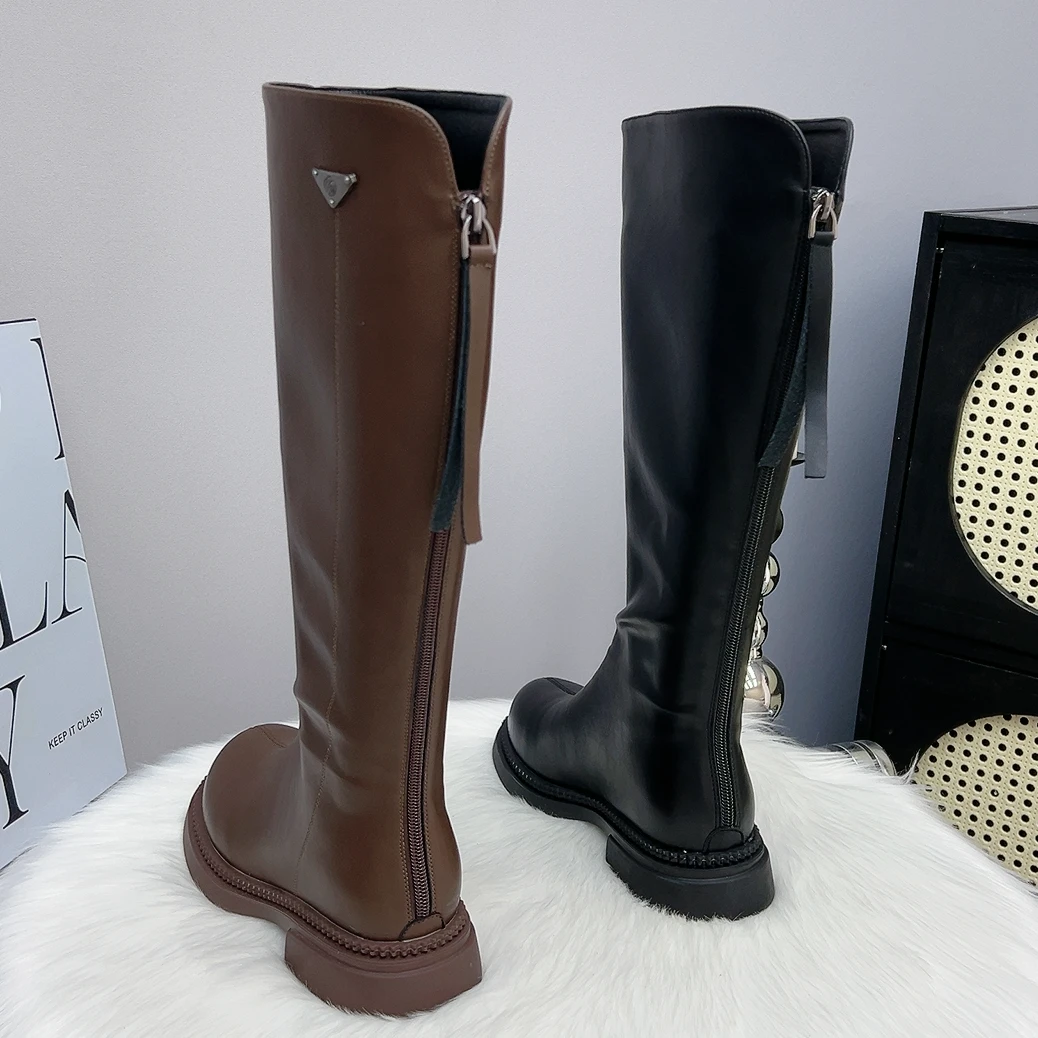 长筒靴女2025秋冬新款平底百搭时尚高筒靴显瘦加绒不过膝骑士靴子