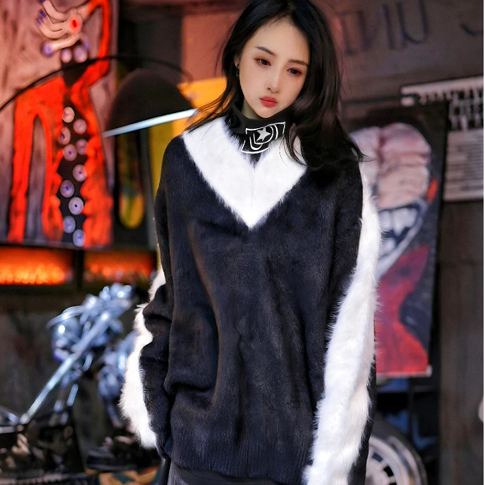 美式炸街设计感条纹毛衣秋冬小众hiphop毛线衣针织衫潮宽松