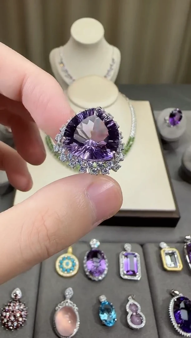 银S925镶嵌戒指紫晶16mm戒指高级款