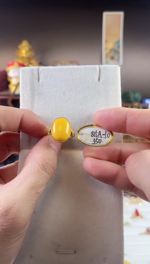 银S925镀金镶嵌蜜蜡戒指，815A-10蜜蜡戒指