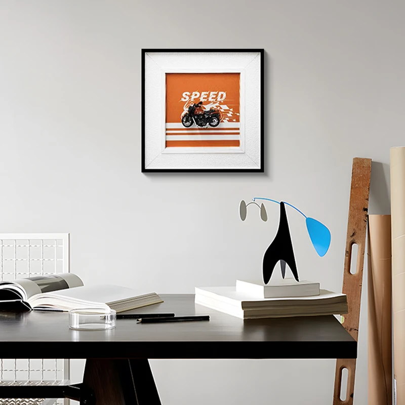 立体实物摩托手工镶嵌轻奢艺术挂画 现代简约餐厅装饰画 红车3232