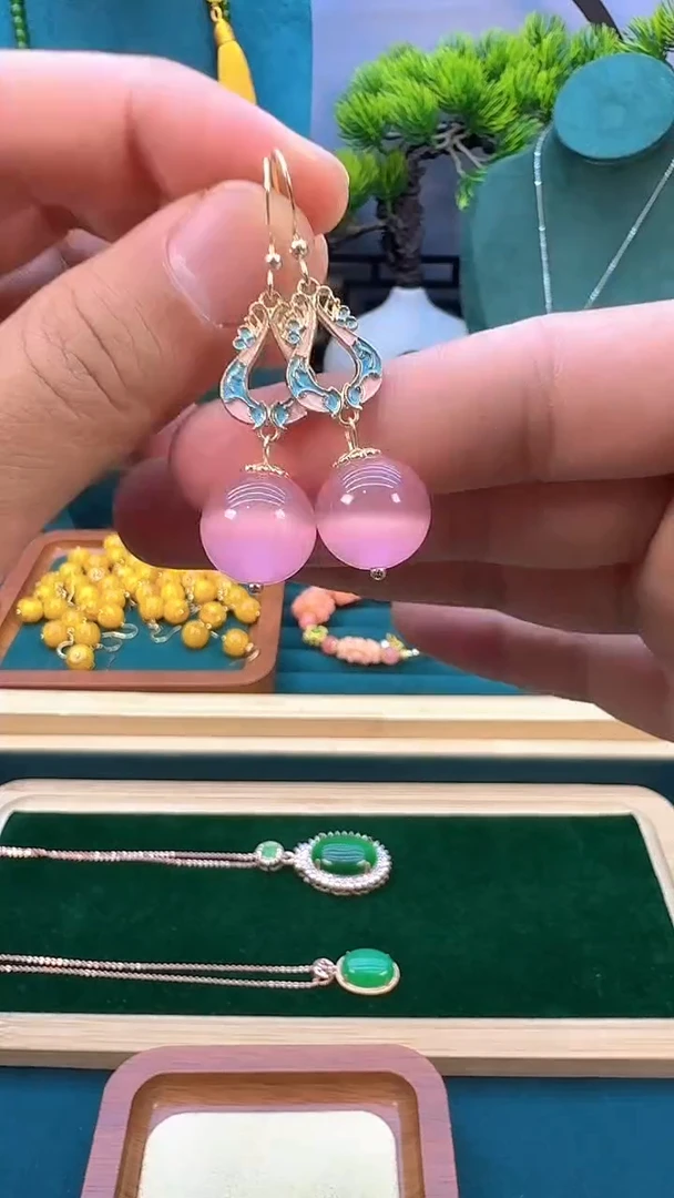 碧玺猫眼耳饰14K金镶嵌E54