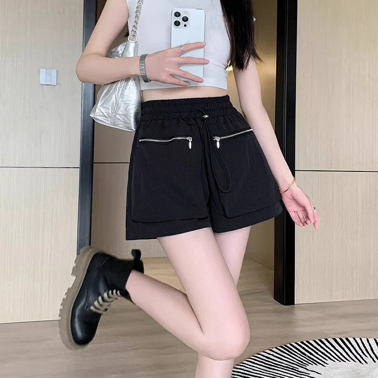 夏季轻薄松紧高腰休闲裤日韩百搭个性大口袋工装裤新款短裤女装潮