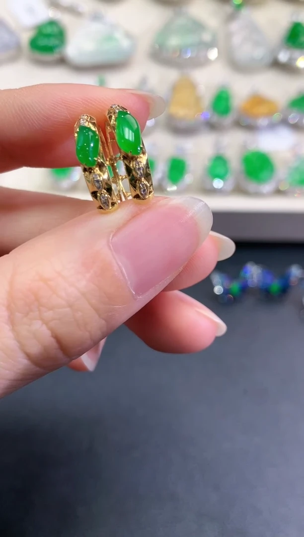 【闪购商品】翡翠耳饰18K金镶嵌C12