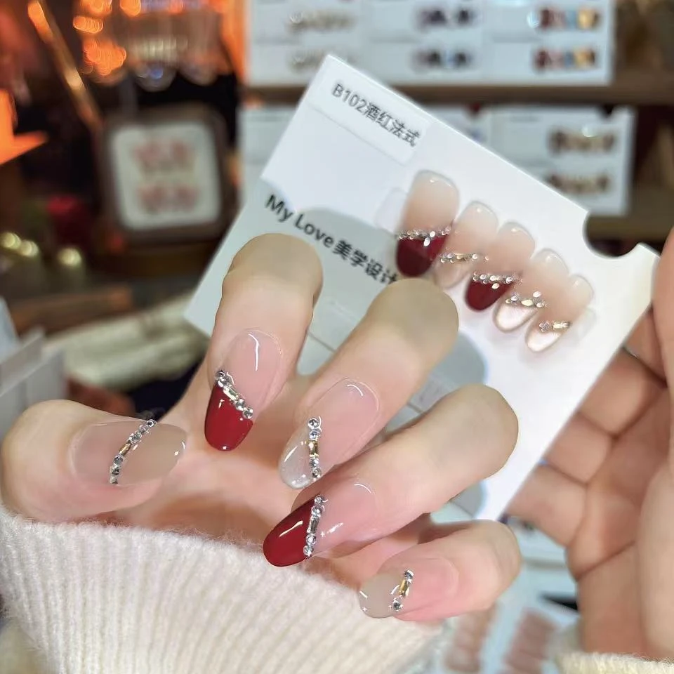 B102【酒红法式】新年款纯手工秋冬显白气质穿戴甲