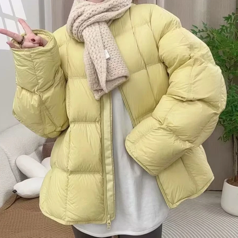 韩系纯色圆领棉服女2024冬百搭休闲保暖面包服韩版外套上衣