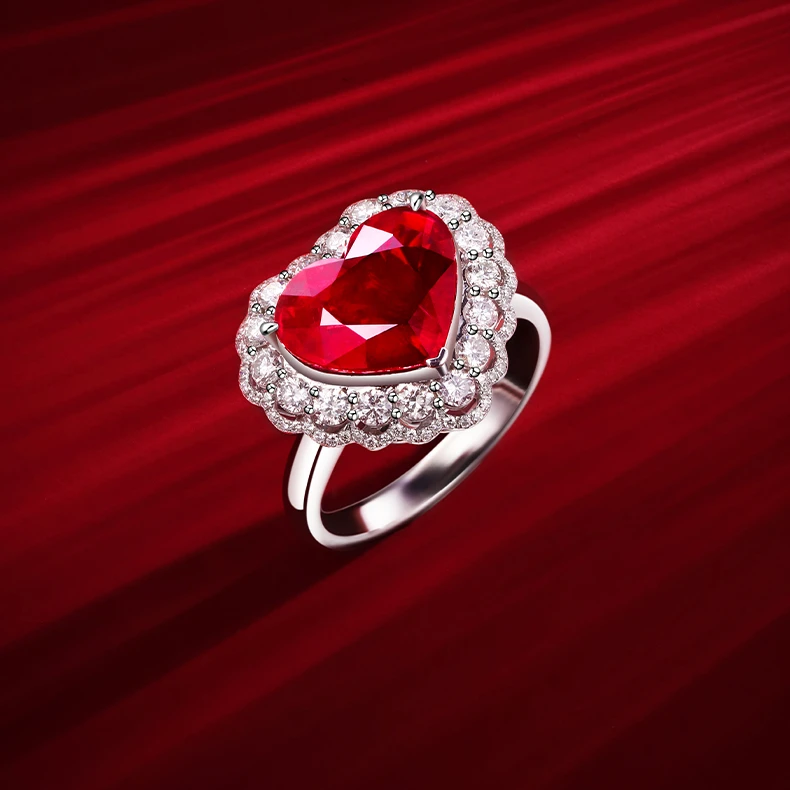 伊彩珠宝天然红碧玺戒指吊坠两用款女 18K金镶嵌钻石