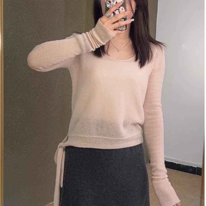 CENTERMERE山羊绒7针单纱轻薄款羊绒衫舒适亲肤透气侧边飘带毛衣