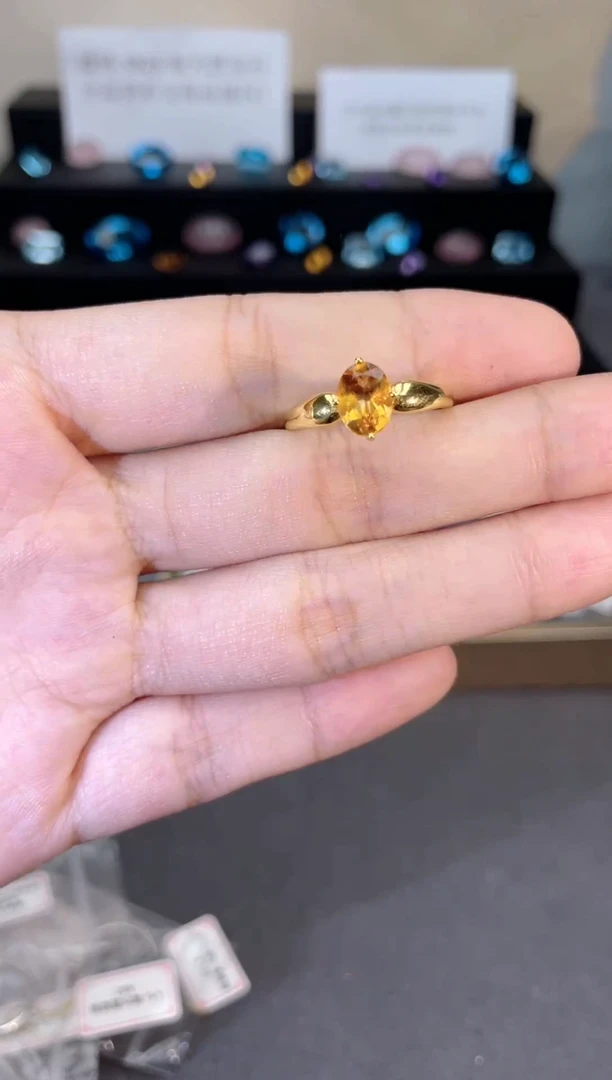 银S925镶嵌戒指黄晶天然宝石