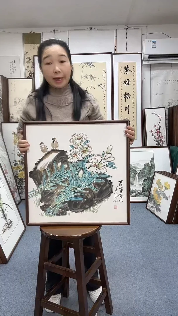 国画尺寸52*52实木画框京东包邮手绘