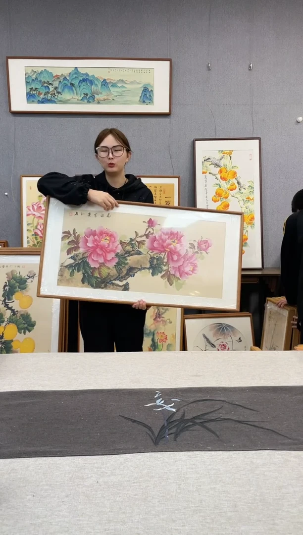 【闪购商品】国画手写手绘带框作品-53*103-牡丹