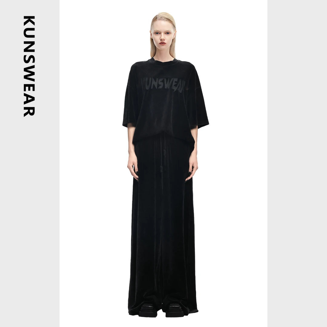 KUNSWEAR/琨丝薇尔25FA 简约纯色气质时尚丝绒阔腿长裤 836005050