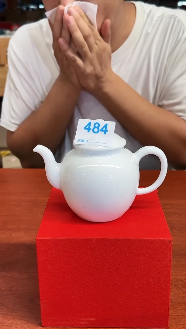 484函夏非遗釉下五彩白色茶壶