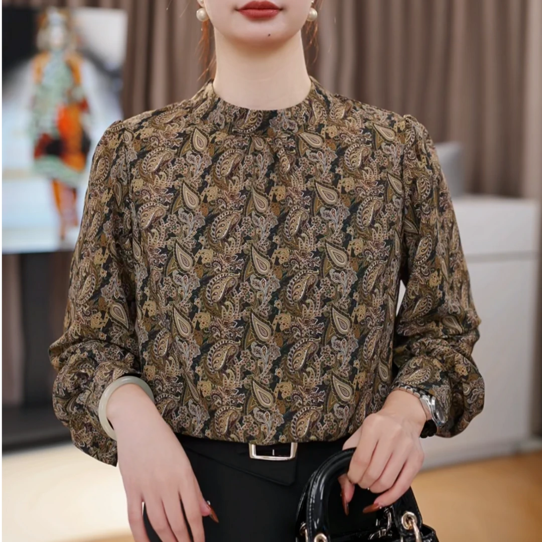 A9996时尚印花小衫女2025新款显瘦遮肉轻薄透气百搭小衫上衣女