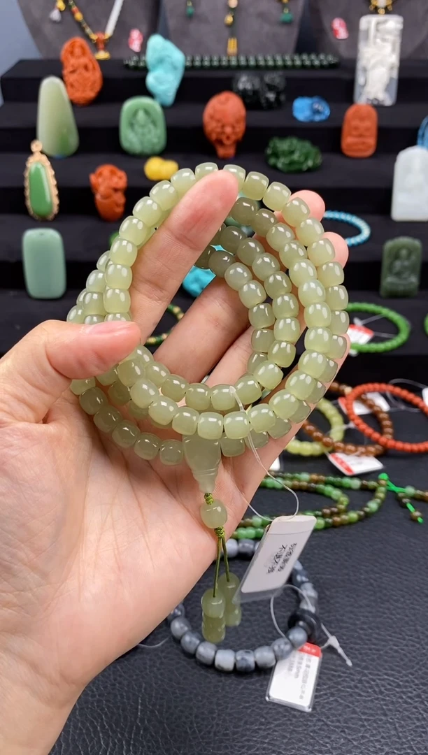 手串未镶嵌和田玉8mm晴水极限弧108