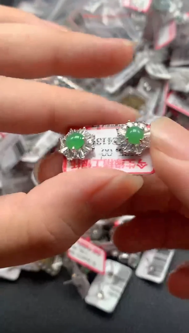 银S925镶嵌戒指翡翠天然A货缅甸翡翠