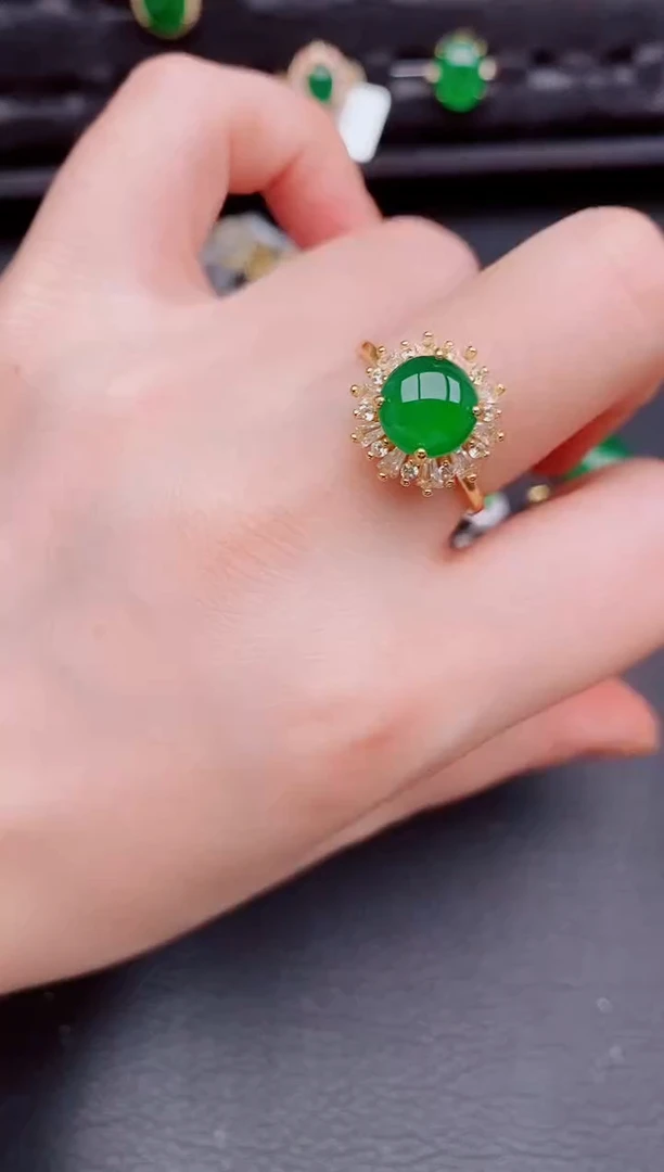 【闪购商品】翡翠戒指银S925镶嵌天然a货翡翠525