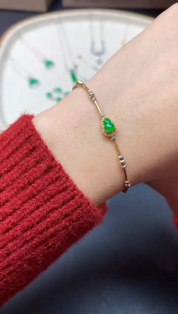 【闪购商品】翡翠手链18K金镶嵌A67|1680