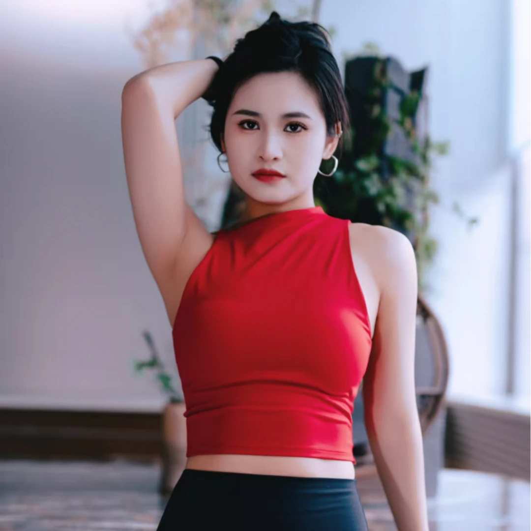 音乐流高级时尚无袖美背瑜伽上衣