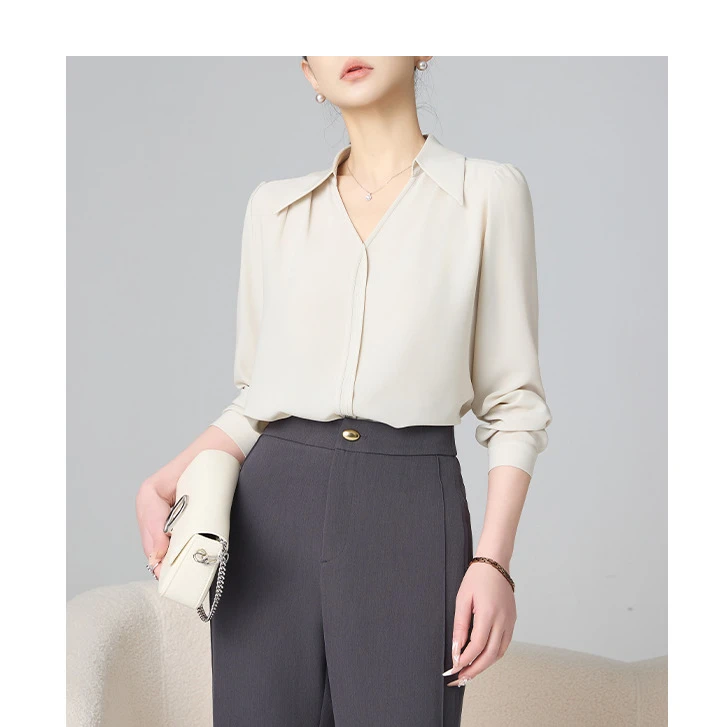 老敏哥 “大女主”气场全开进口醋酸气质高级感尖领衬衫S03086758