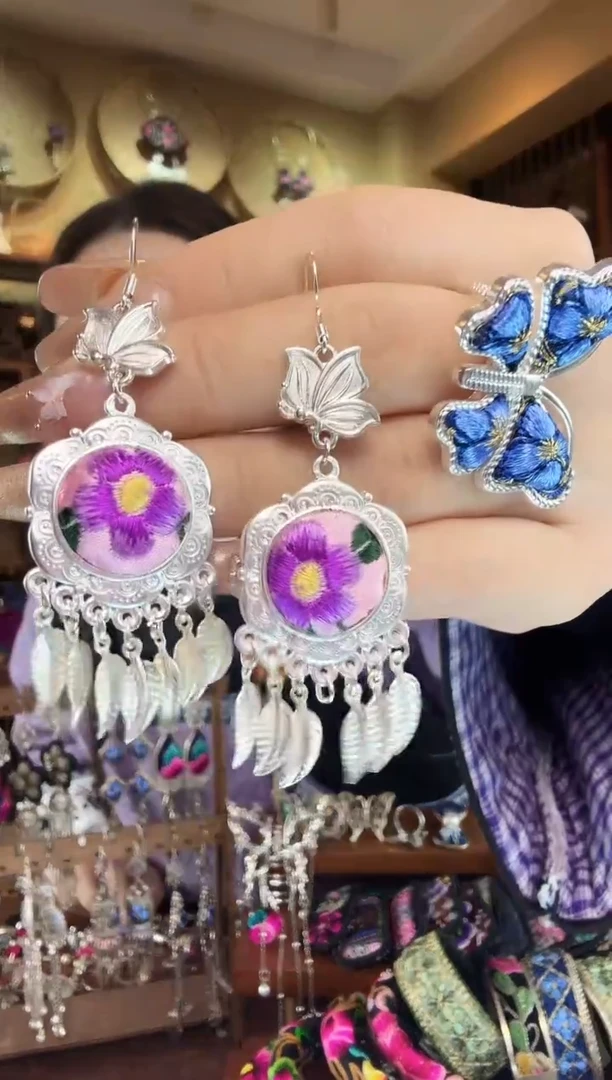 刺绣非遗刺绣民族风耳环