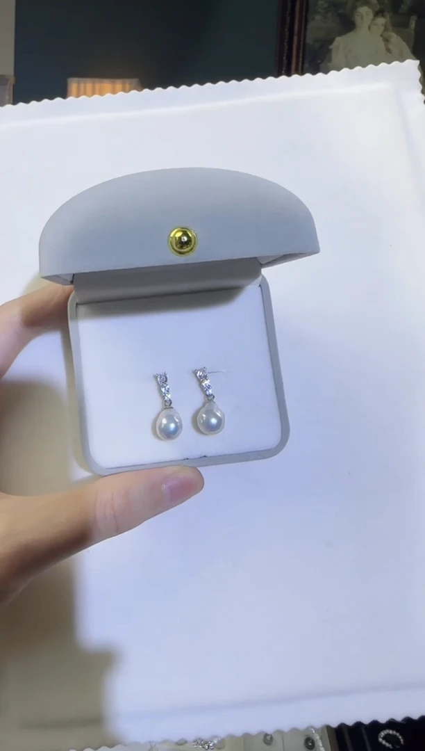 银S925镶嵌淡水珍珠耳环极光巴洛克耳钉