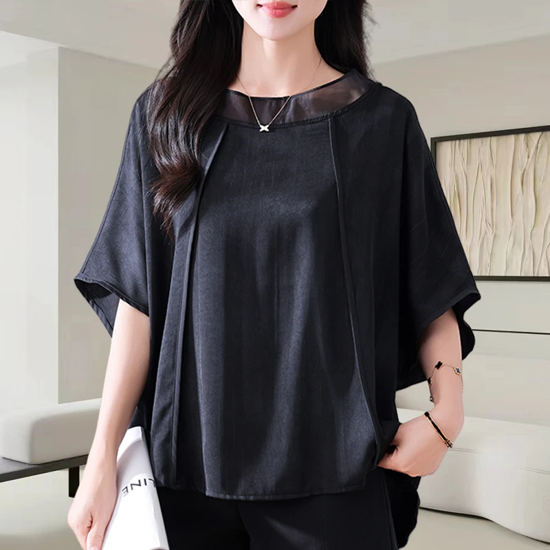 设计感轻奢提花雪纺衫女士夏季2025新款时尚减龄宽松显瘦半袖上衣