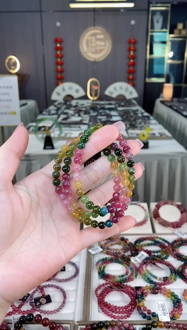 未镶嵌老矿碧玺彩虹三圈手串6mm+碧玺hon多样性发货一条