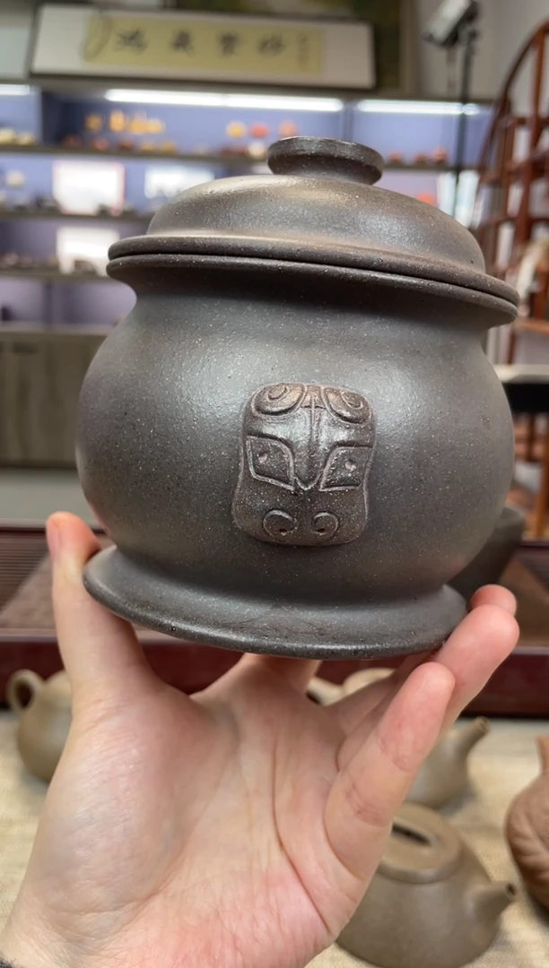 【闪购商品】紫砂茶壶岩中泥痰盂茶叶罐
