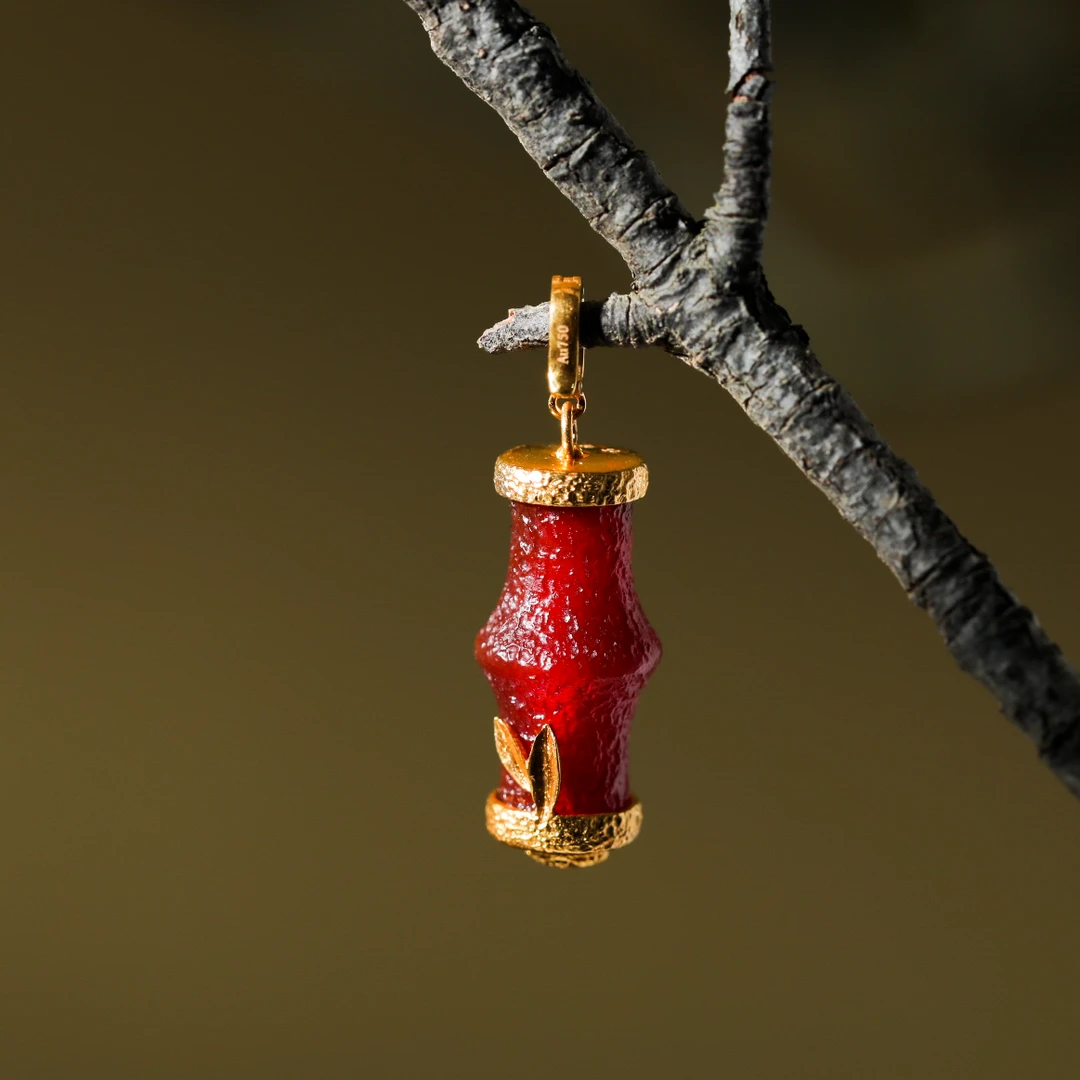 【意婵】《成长》18K金精工镶嵌风化古董老玛瑙节节高升吊坠-909746