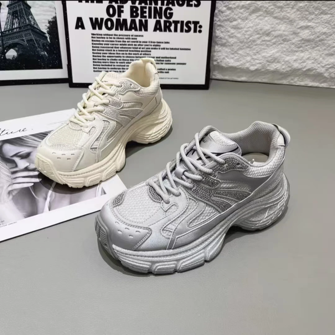 169-9-55082 欧货轻便厚底水钻老爹鞋女时尚增高显瘦休闲运动鞋