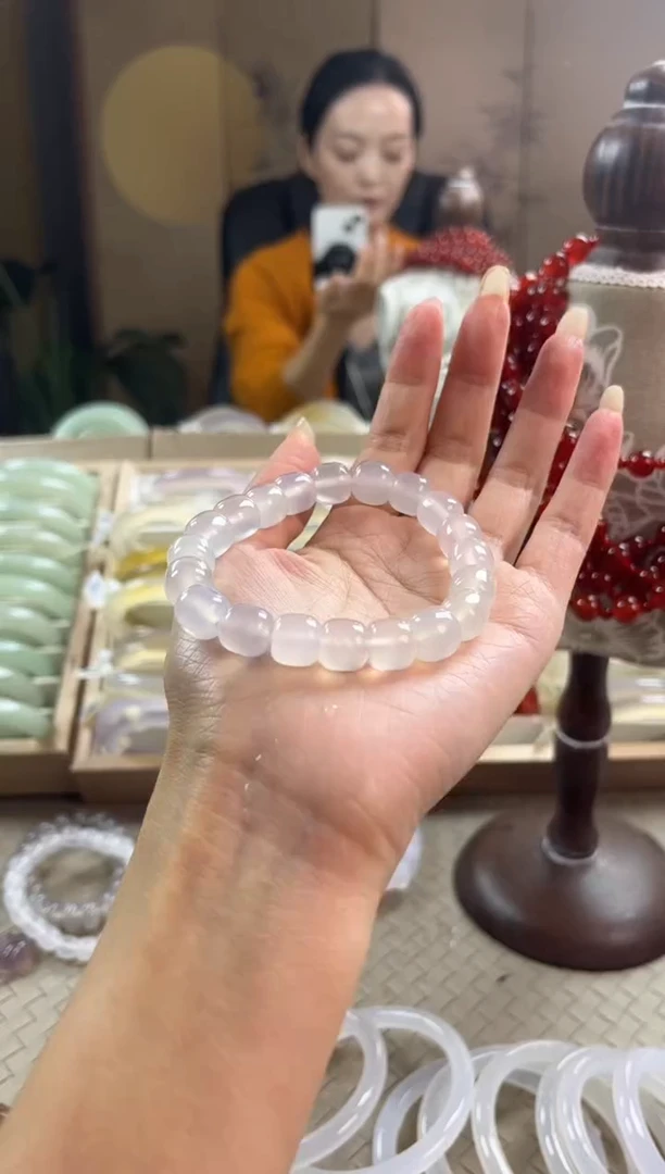 手镯玛瑙/玉髓未镶嵌白月光老型珠手链珠子不包完美